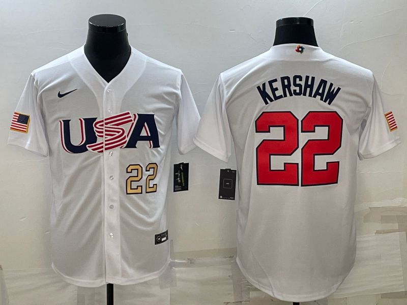 Men 2023 World Cub USA #22 Kershaw White Nike MLB Jersey2